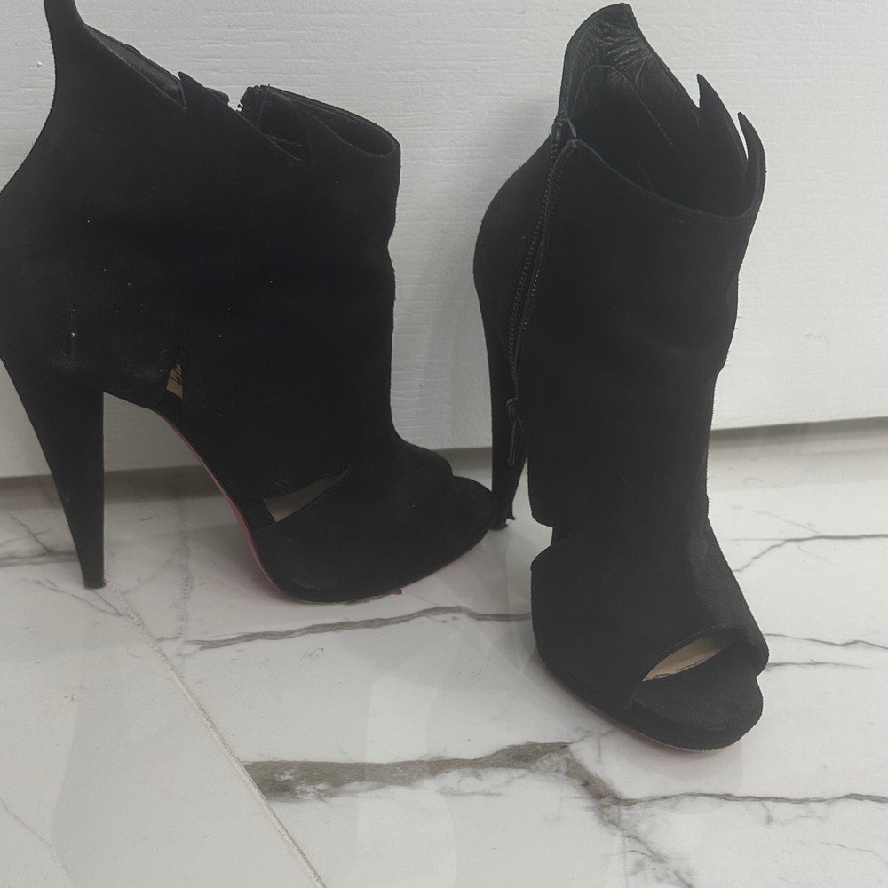 Christian Louboutin Black Peep-Toe Heeled Boots